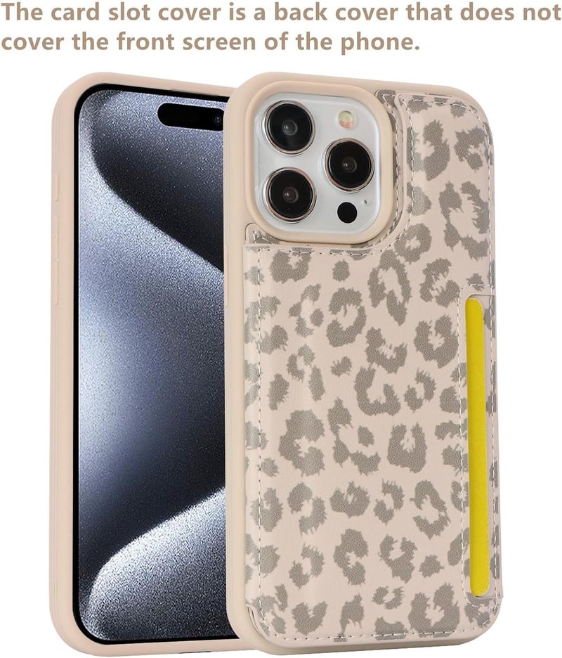 iCoverCase Compatible with iPhone 15 Pro Wallet Phone Case with Card Holder for Women Men, [RFID Blocking] Card Slots PU Leather Protective Wallet Case 6.1 Inch (Beige Leopard) - Image 3
